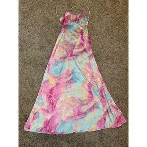NWT IMPRESSIONS Maxi Dress Swirl Print Crisscross Halter Neck Spaghetti Strap S